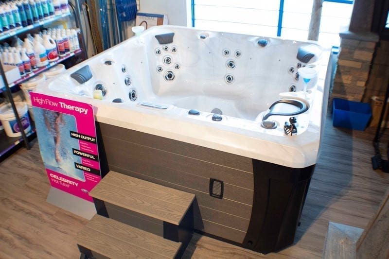 Hot tub on display in a showroom